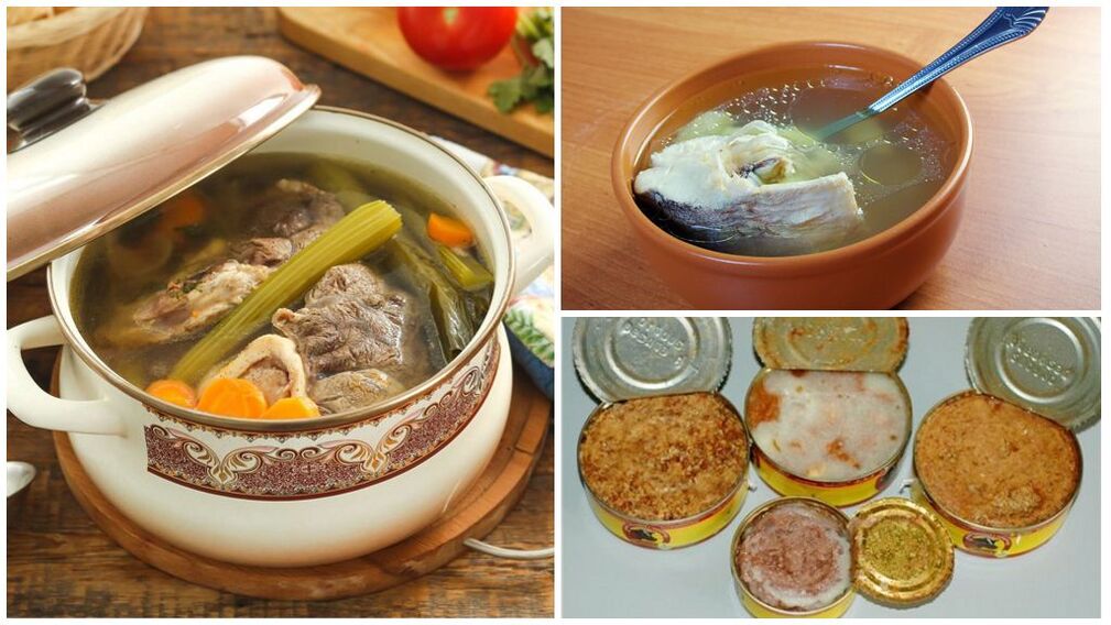 痛風の禁止食品-豊富な肉や魚のスープ、缶詰